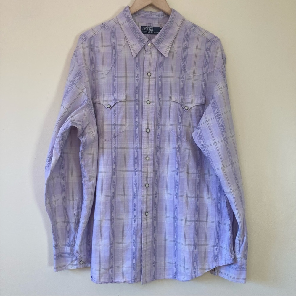 Polo by Ralph Lauren  purple western button down shirt with pearl snap buttons